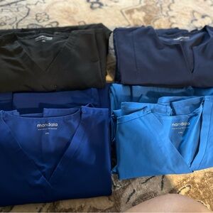 Mandala Scrub Tops in Black and Blue